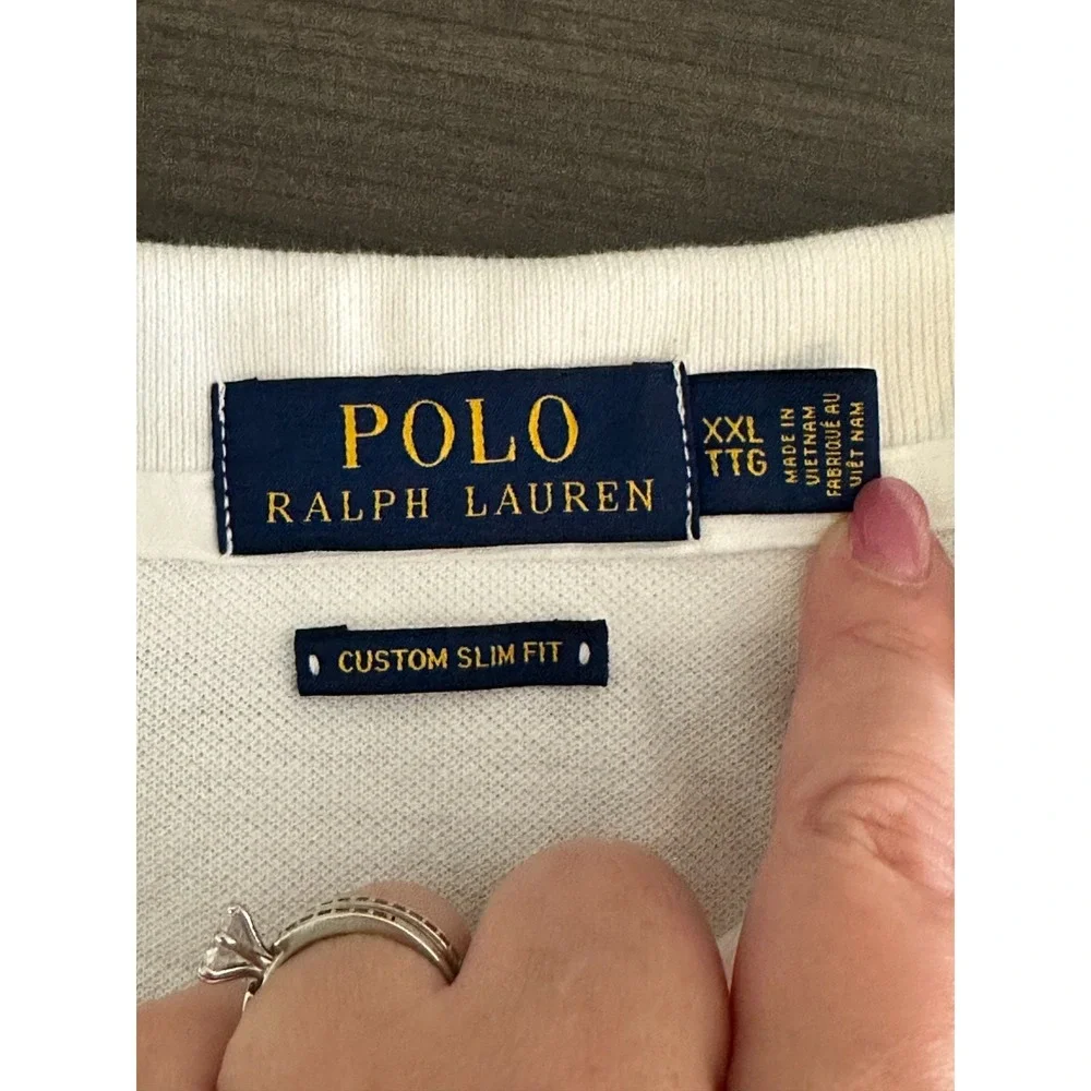 POLO RALPH LAUREN Mens Big Pony Custom Slim Fit Polo Shirt -WHITE XXL